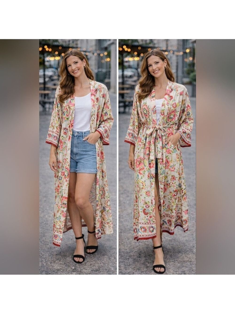 ZARA Floral Colorful Long Robe Belted Viscose Oversized XS NWT